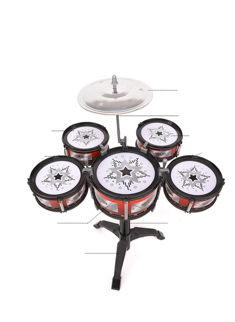 Toddler Jazz Drum Kit for 3+ Year Old Kids Drum Set with Out Stool and 5 Drums Percussion Musical Instruments