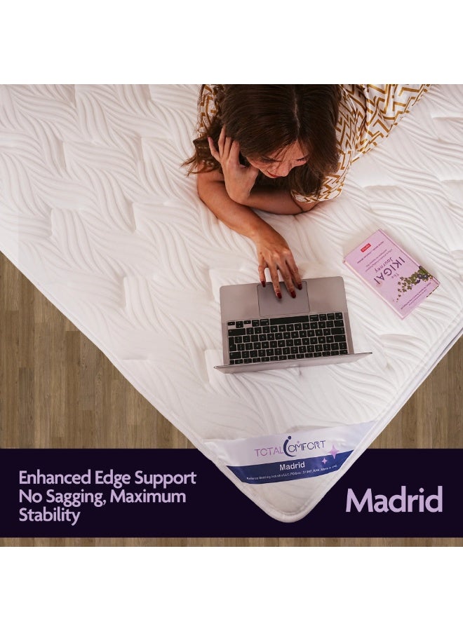 Total Comfort Madrid Hybrid Latex Mattress | Medium Firm EuroTop - Single/Twin XL (120x200x30 cm) | Spinal Alignment, Motion Isolation, Edge Support | Cooling & Pressure Relief |Pocket Spring core - Image 3