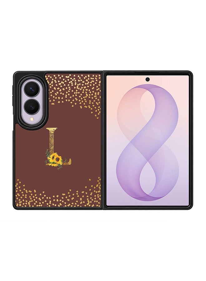 Stylizedd Rugged Case for Samsung Galaxy Z Fold8- Slim Fit Hybrid Rubber Cover Sunflower Monogram - L (Brown)
