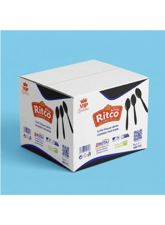 Ritco Carton Of VIP Thick Black Plastic Spoons (1000 Spoons/Carton) - Image 1