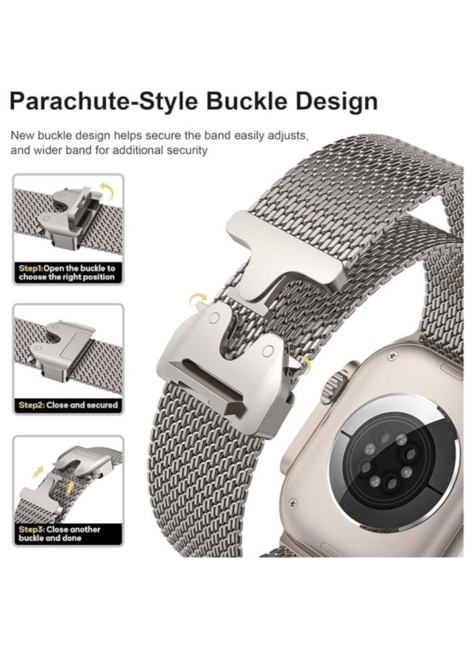 22mm Titanium Milanese Mesh Loop Band for HUAWEI Watch GT 5 4 3 Pro  Men Women, DLC Scratch-resistant Coating Breathable Replacement Strap with Adjustable Parachute-style Buckle for HUAWEI Watch 4 3 - Image 2