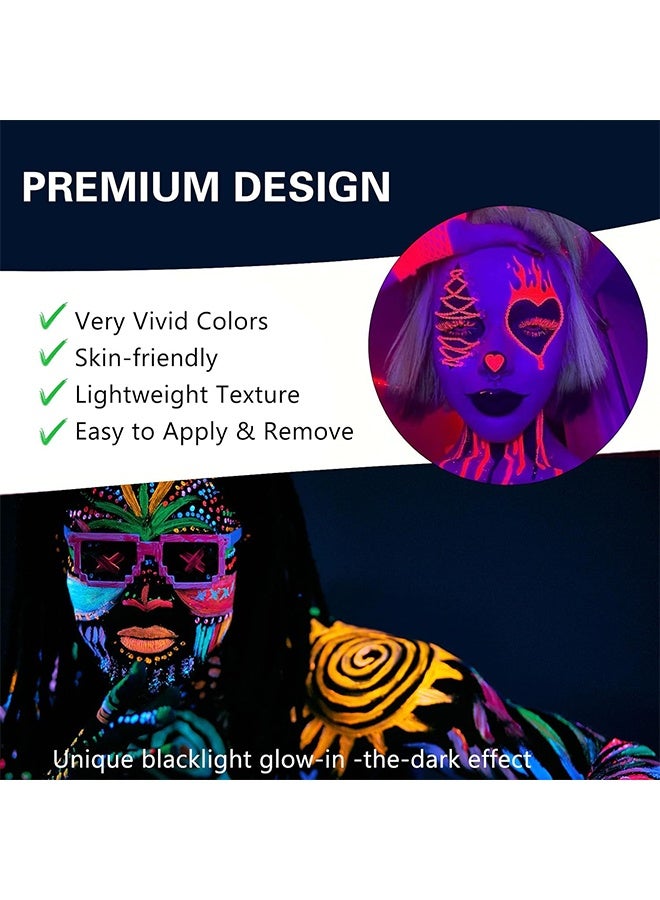 MXN ​​Long Lasting Face Paint Crayons Glow Kit​​ - 12 Pcs Waterproof Fluorescent Face Painting Kit For UV Party Makeup - Beginner Friendly Cosplay - Image 3