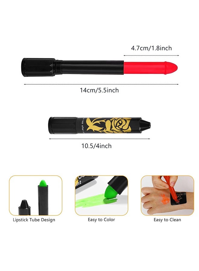 MXN ​​Long Lasting Face Paint Crayons Glow Kit​​ - 12 Pcs Waterproof Fluorescent Face Painting Kit For UV Party Makeup - Beginner Friendly Cosplay - Image 2