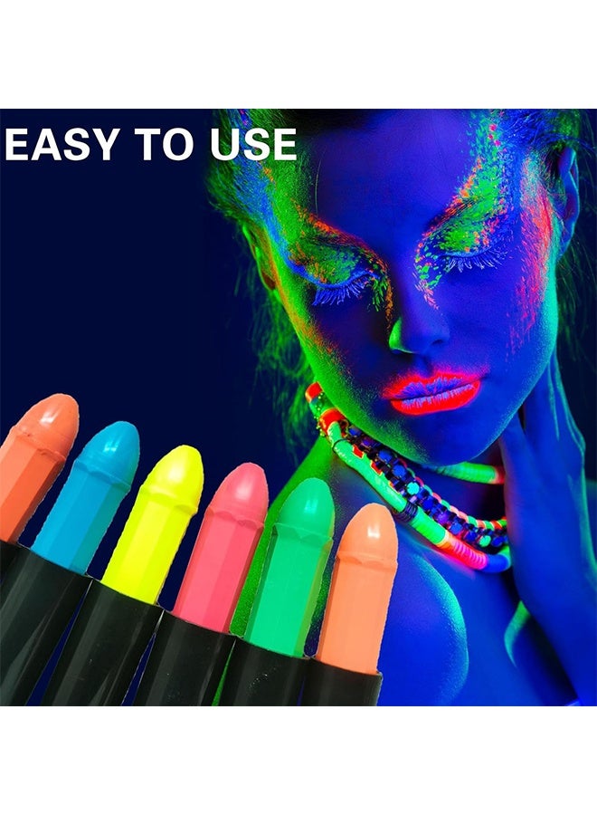 MXN ​​Long Lasting Face Paint Crayons Glow Kit​​ - 12 Pcs Waterproof Fluorescent Face Painting Kit For UV Party Makeup - Beginner Friendly Cosplay - Image 5