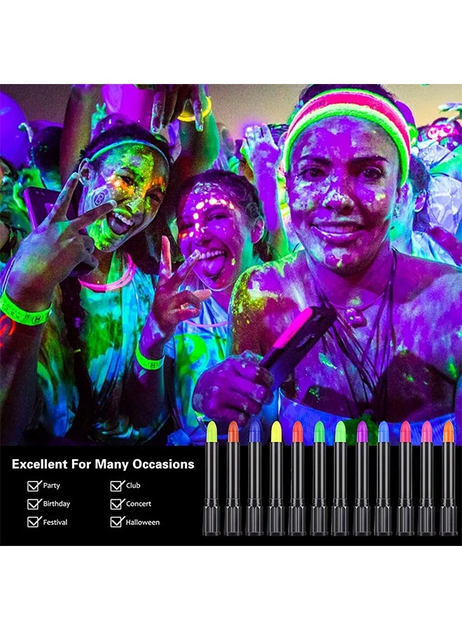 MXN ​​Long Lasting Face Paint Crayons Glow Kit​​ - 12 Pcs Waterproof Fluorescent Face Painting Kit For UV Party Makeup - Beginner Friendly Cosplay - Image 4