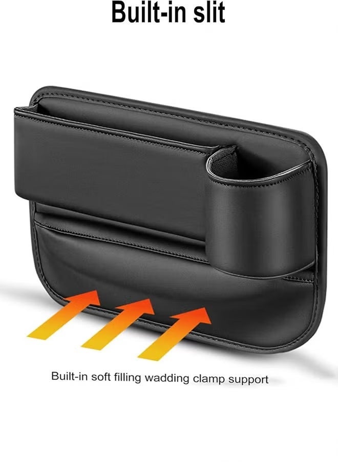 حشو فجوة مقعد السيارة، صندوق تخزين جلدي لمقعد السيارة مع حامل أكواب، منظم فجوة مقعد السائق الجانبي منظم تخزين المقعد الأمامي قابل للتعديل، منظم تخزين للهواتف نظارات مفاتيح مفاتيح بطاقات، أسود - Image 5