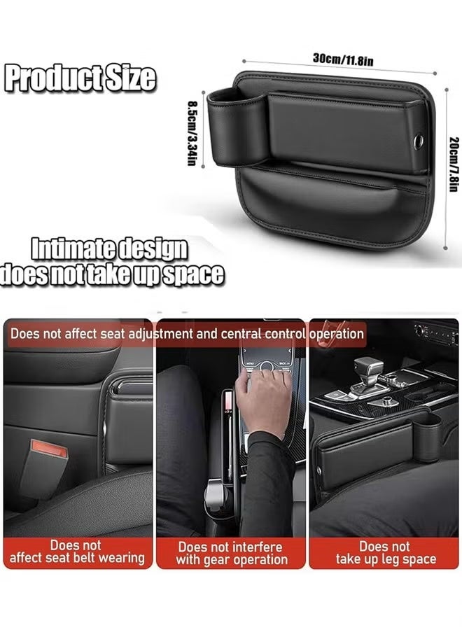 حشو فجوة مقعد السيارة، صندوق تخزين جلدي لمقعد السيارة مع حامل أكواب، منظم فجوة مقعد السائق الجانبي منظم تخزين المقعد الأمامي قابل للتعديل، منظم تخزين للهواتف نظارات مفاتيح مفاتيح بطاقات، أسود - Image 2
