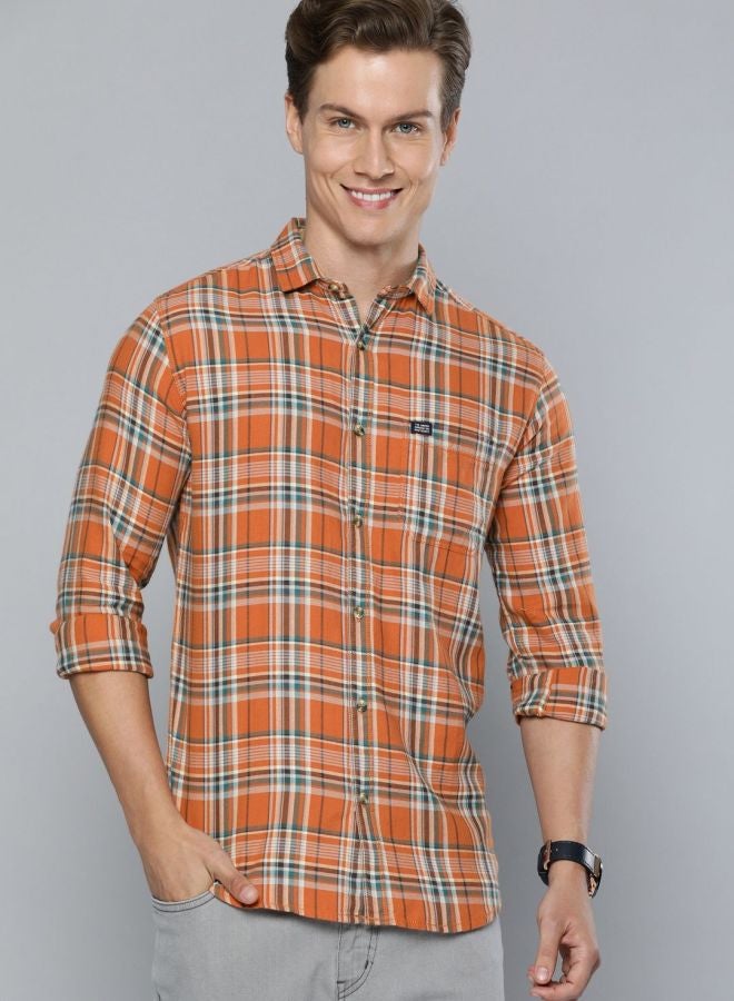 The Indian Garage Co Men Slim Fit Checkered Full Sleeves Cutaway Collar Casual Shirt - Image 1
