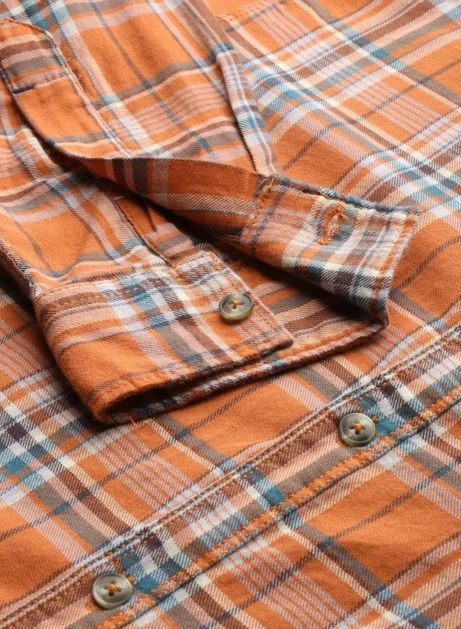 The Indian Garage Co Men Slim Fit Checkered Full Sleeves Cutaway Collar Casual Shirt