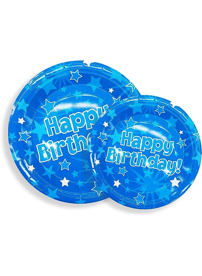 Party Time TIME - 12 Pieces Party Supplies, Birthday, Wedding, Bridal Shower, Luncheon, Disposable Paper Dinnerware, Blue Star Design Plate Sets - Image 1