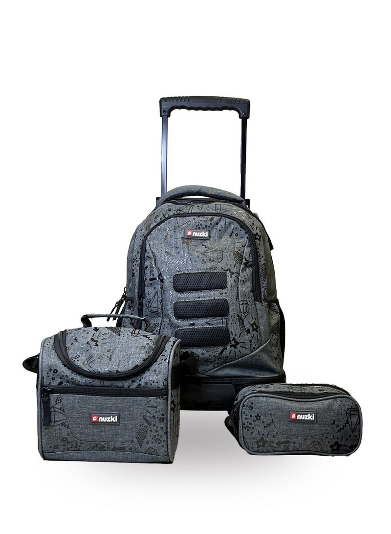 nuzki Nuzki Kids Backpack for Students , Backpack for Girls and Boys, 18 Inch Trolley School Backpack with Pencil Case Lunch Bag, 3 in 1 Bookbag Set for School Kids Trolley Travel Bag (Grey) - Image 1