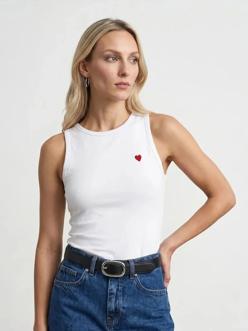 ديلفين DILVIN Embroidered Sleeveless Slim-Fit Jersey Blouse