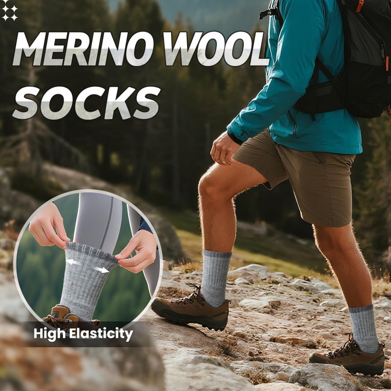 Eocom Merino Wool Hiking Socks for Men & Women Thermal Winter Warm Work Cushion Outdoor Crew Boot Socks 5 Pairs(Grey/Black/Brown, Large) - Image 5