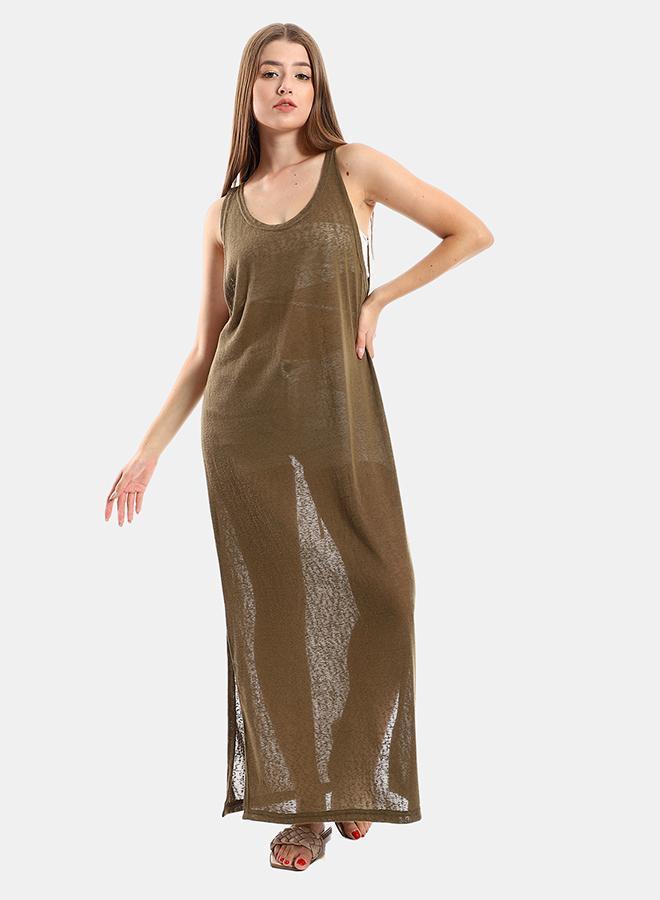 kady Jamila Women Round Collar Cover UP With Side SlitsWomen ,olive-XXL - Image 1