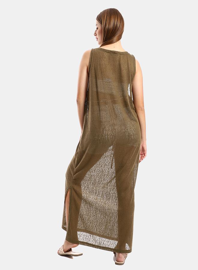 kady Jamila Women Round Collar Cover UP With Side SlitsWomen ,olive-XXL - Image 3
