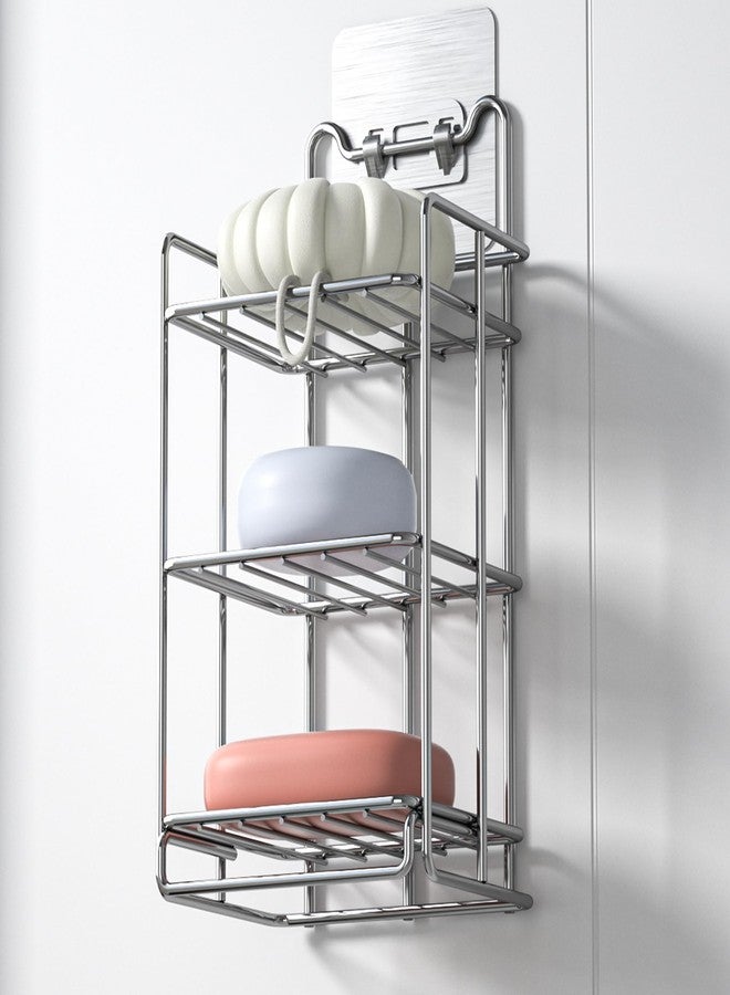 Bernkot 3 Tier Soap Bar Holder, 304 Stainless Steel Soap Dish for Bathroom, Removable Sponge Rack for Kitchen Sink (Silver) - Image 1