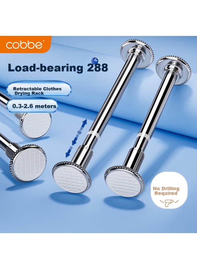Cobbe No-drill Extendable Clothes Drying Rod, Balcony Horizontal Rod, Clothes Rack, Wardrobe Rod, Hanging Rod, Shower Curtain Rod, Support Rod, 70-115 - Image 1