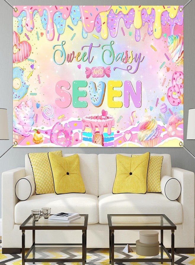 Mocsicka Donut 7th Birthday Banner Backdrop Sweet Sassy and Seven Birthday Party Decorations Banner for Girls Seven Birthday Party Banner for Phogography (Pink, 70.8x43.3 inch) - Image 5