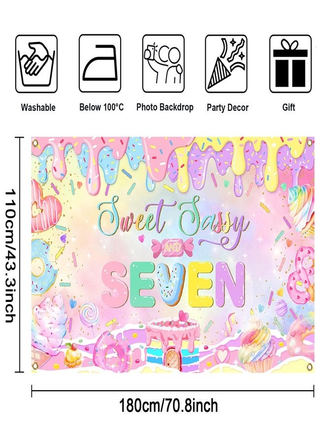 Mocsicka Donut 7th Birthday Banner Backdrop Sweet Sassy and Seven Birthday Party Decorations Banner for Girls Seven Birthday Party Banner for Phogography (Pink, 70.8x43.3 inch) - Image 4