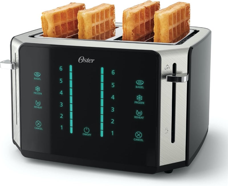 Oster 4-Slice Toaster Touch Screen Stainless Steel Digital Timer 6 Shade Settings Easy to Clean Removable Crumb Tray - Image 1