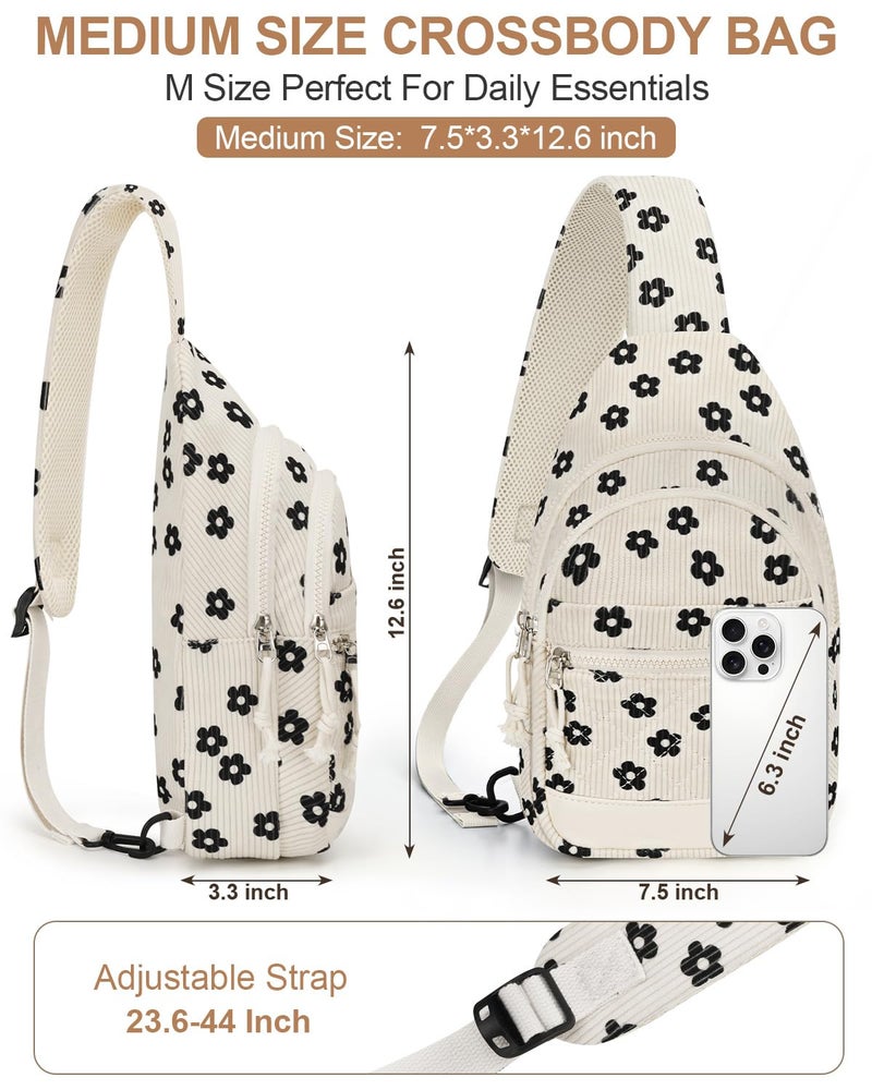 Capolo Sling Bag for Women Men Waterproof Crossbody Bags for Women Trendy Casual Fanny Pack with Convertible Shoulder Strap Chest Bag for Travel Hiking(Corduroy Black Flower, Medium) - Image 3