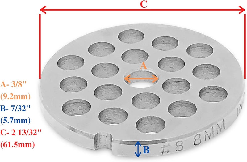 Tesor #8 Stainless Steel Replacement Plate Disc Blade for Meat Grinder (5/16") - Image 3