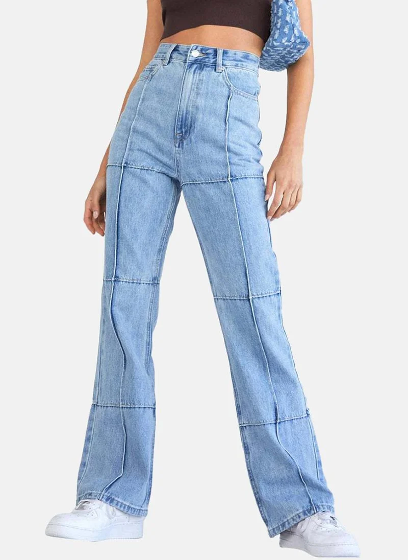 يونيكي Blue Straight Fit Clean Look High-Rise Jeans