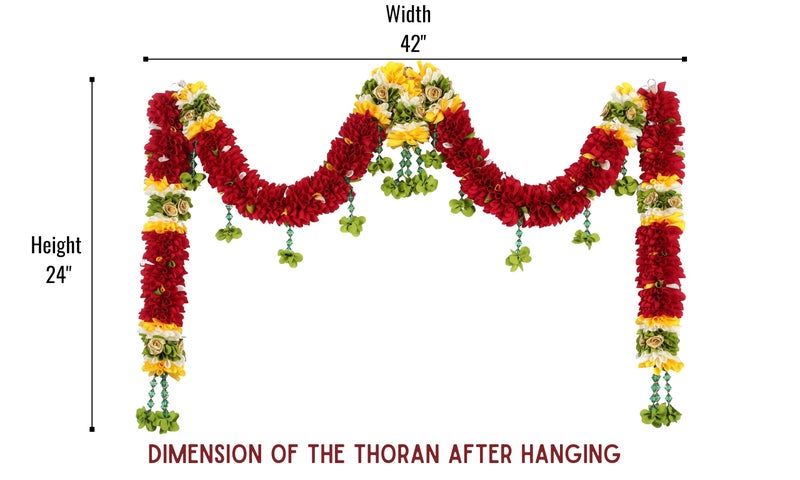 Daedal Crafters Maroon Crystal Door Set Toran for Main Door Entrance, Reusable Thoran for Mandir & Living Room Décor, Bandarwal for Festival Decoration, Flower Hanging for Home Décor (42x24 inch) - Image 4