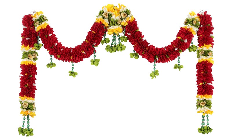 Daedal Crafters Maroon Crystal Door Set Toran for Main Door Entrance, Reusable Thoran for Mandir & Living Room Décor, Bandarwal for Festival Decoration, Flower Hanging for Home Décor (42x24 inch) - Image 3