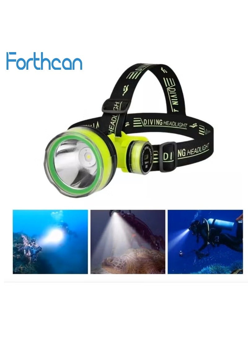 Forthcan Rechargeable LED Diving Headlamp, IPX8 Waterproof Bright Scuba Flashlight, 2 Light Modes, Forehead Diving Light for Snorkeling and Underwater Use - Image 1