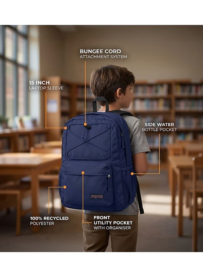 JanSport Flex Pack Backpack, Navy, 15-Inch Laptop Sleeve, Spacious Main Compartment, Ergonomic Shoulder Straps, Water Bottle Pocket - Image 2