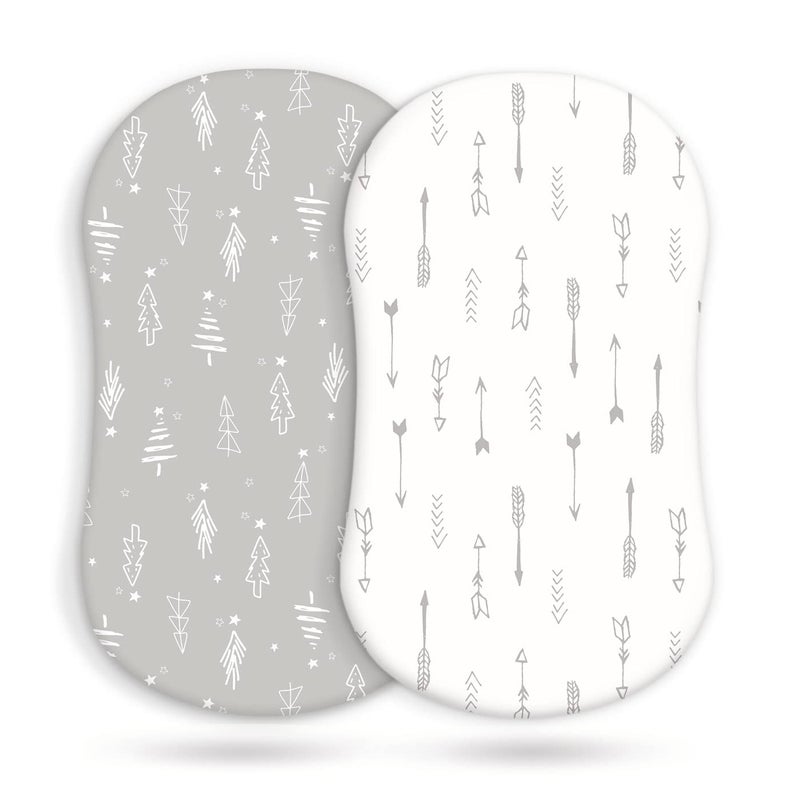 GRSSDER Stretchy Ultra Soft Fitted Bassinet Sheet Set 2 Pack Universal Fit for Bassinets Baby Cradle Moses Basket Oval Rectangle Mattress Christmas TreesArrows Bassinet Sheets for Girls and Boys