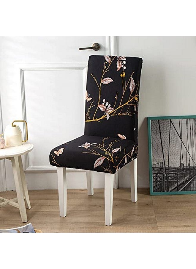 Styleys Styleys Polyester Leafy Washable Elastic Dining Chair Cover Slipcovers (Set of 4, Black The Butterfly, SLMC177) 