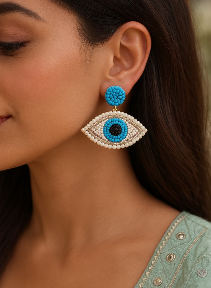 Ready For Chai Handmade Evil Eye Earrings | Beaded Statement Jewelry | Boho Beadwork Earrings for Women