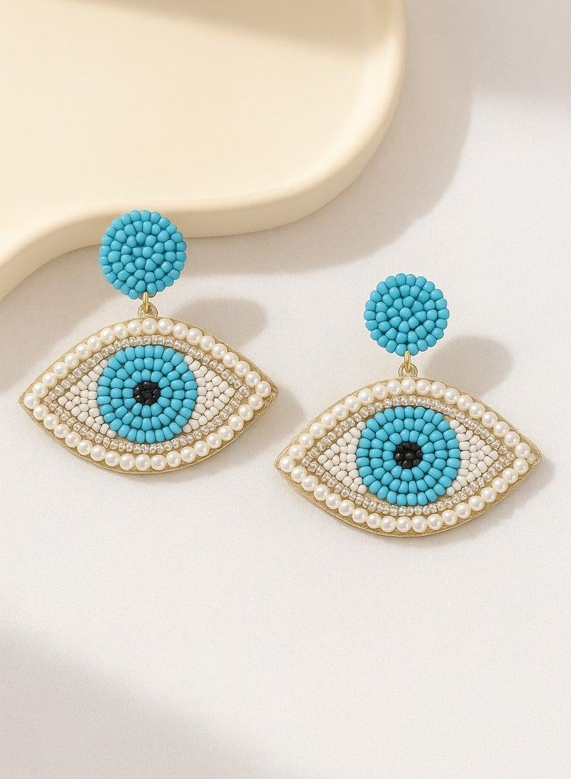 Ready For Chai Handmade Evil Eye Earrings | Beaded Statement Jewelry | Boho Beadwork Earrings for Women