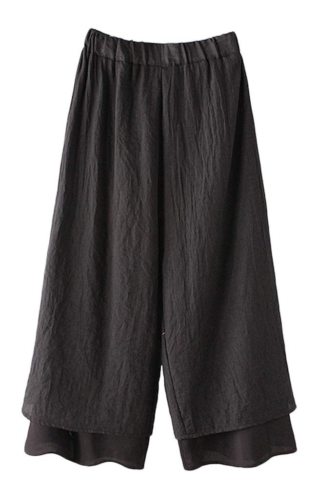 Minibee Women's Wide Leg Pants Loose Layer Capris Palazzo Elastic Waist Trousers Black XL - Image 5