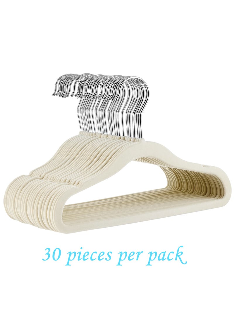 Rightsure Baby clothes hanger, kids velvet clothes hanger, kids clothes hanger with 360 degree rotating hook, grooved shoulder design for kids clothes, sturdy and durable clothes hanger 30 pack (off white) - Image 1