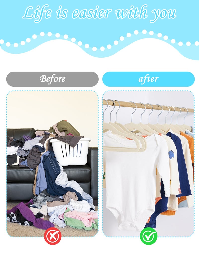 Rightsure Baby clothes hanger, kids velvet clothes hanger, kids clothes hanger with 360 degree rotating hook, grooved shoulder design for kids clothes, sturdy and durable clothes hanger 30 pack (off white) - Image 5