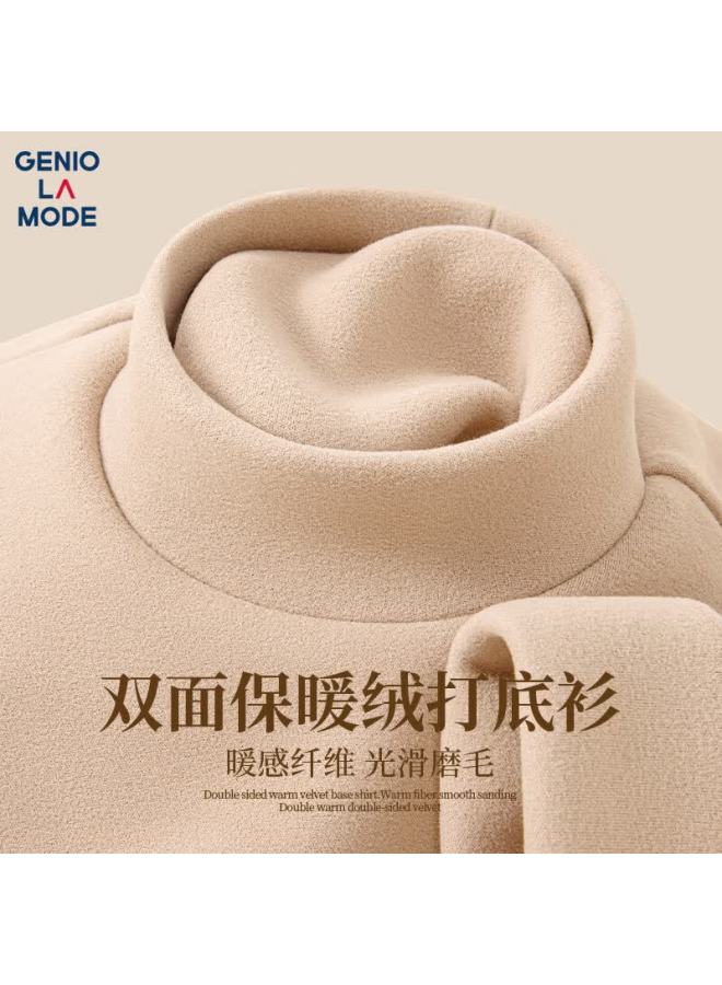 Geniolamode Men's Winter Double-sided Fleece-lined Half Turtleneck Base Layer Long Sleeve T-shirt, Apricot, M