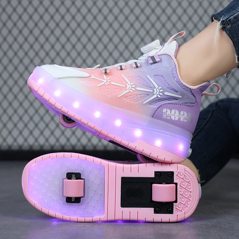 Kids 2024 Summer Dual-Wheel LED Skates Sneakers Pink [fashion]] - Image 1