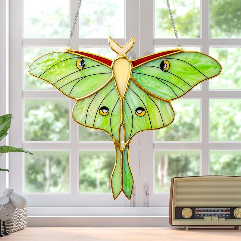 LemonRoad 1 Set Green Luna Moth Pre Cut Stained Glass Kit for Adult Beginner Made Easy Stained Glass Craft with Solder Wire, Flux Brush for Christmas Birthday Party Favor - Image 4