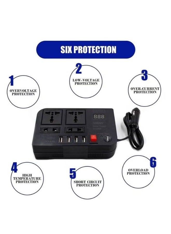 300W Car Inverter Inversor DC 12V To AC 220V Car Lighter Power Adapter Converter Splitter 4 USB Charger Fast Charging - Image 2