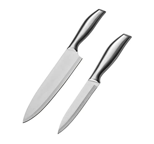 Mockery 2-Piece Kitchen Knife Set - Chef's & Utility Knives, Stainless Steel, Non-Stick, Soft Touch Handles, Silver - Image 1