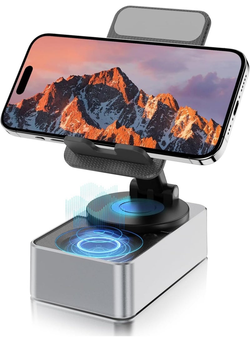 Induction speaker, 4-in-1 mobile phone holder with wireless Bluetooth speaker, high-definition surround sound and LED color-changing lights, 360° foldable design suitable for iPhone/Android/tablet–s - Image 2