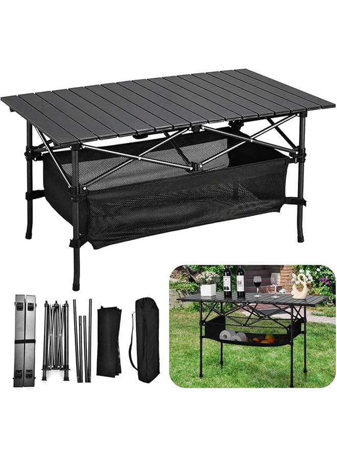 Green Tiger Outdoor Folding Portable Picnic Camping Table, Aluminum Roll-Up Table With Easy Carrying Bag For Indoor, Outdoor, Camping, Beach, Backyard, Bbq, Party, Patio, Picnic - Image 1