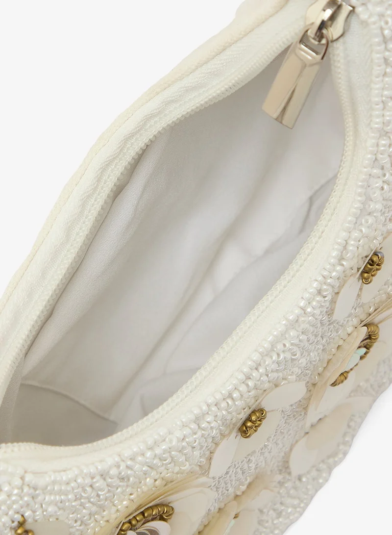 Namshi x White Embroidered Beaded Floral Clutch for Women | Best Price UAE