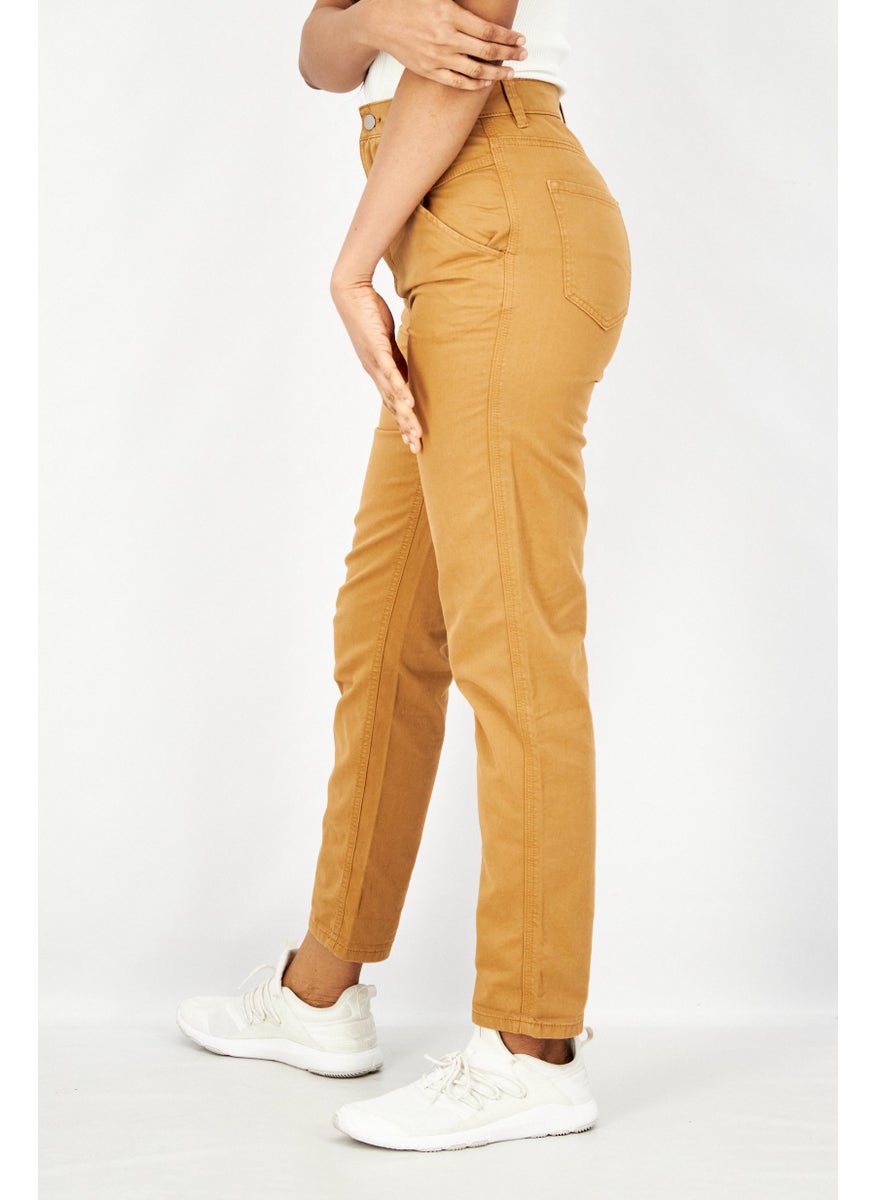 EDC Women Regular Fit Solid Stretchable Denim Jeans, Tan  - Image 2