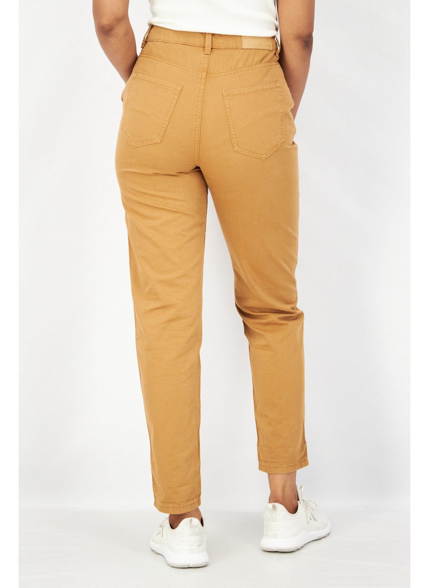 EDC Women Regular Fit Solid Stretchable Denim Jeans, Tan  - Image 4