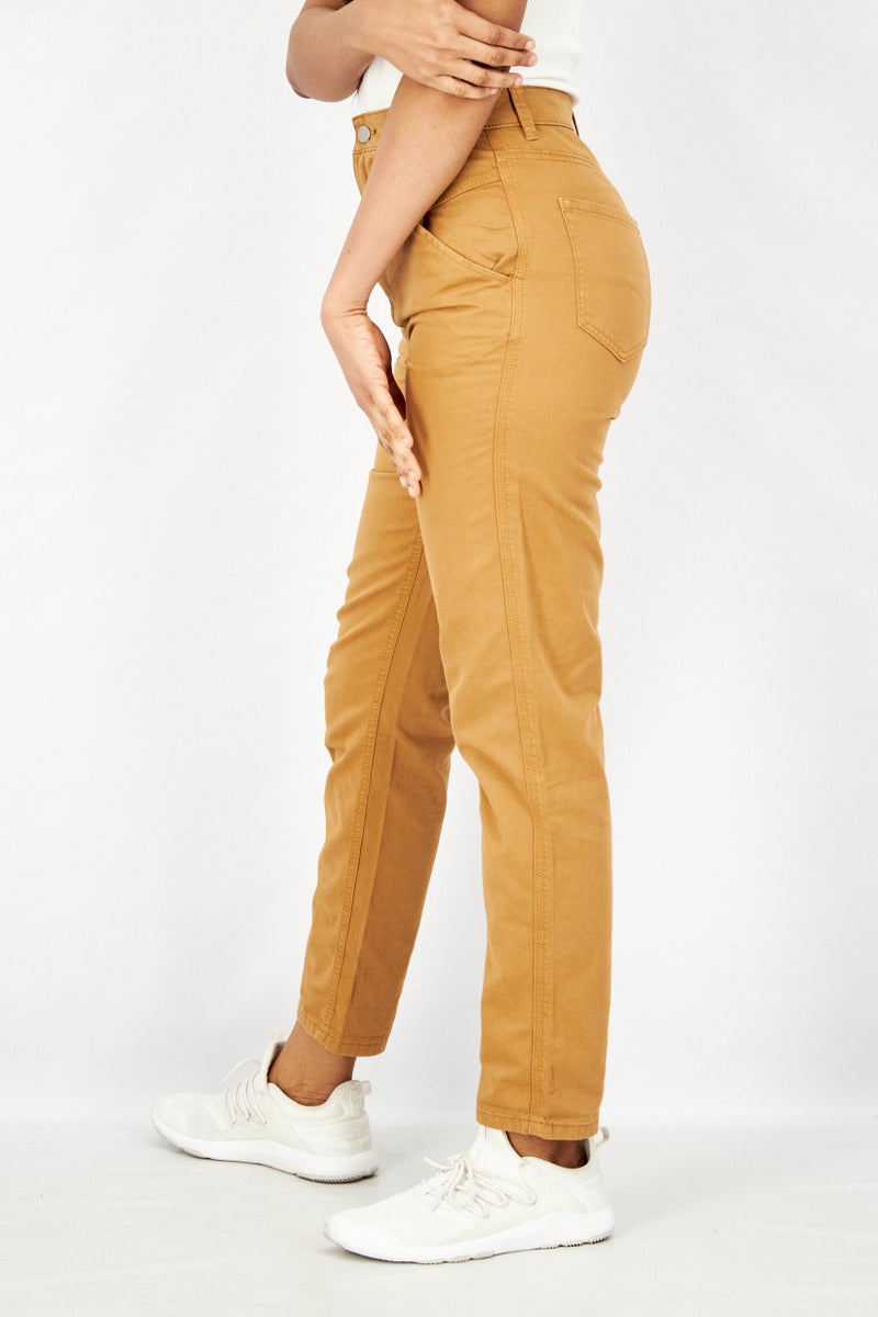 EDC Women Regular Fit Solid Stretchable Denim Jeans, Tan - Image 2