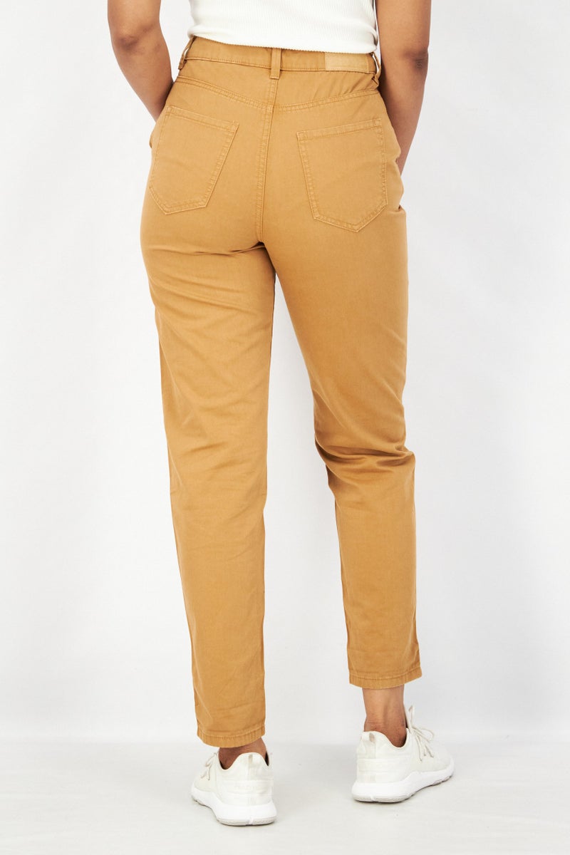 EDC Women Regular Fit Solid Stretchable Denim Jeans, Tan - Image 2